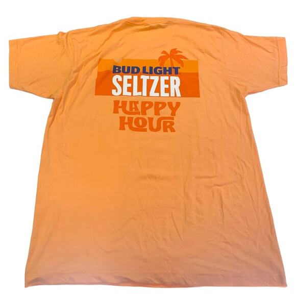 Tultex Bud Light T-shirt Crewneck Orange Happy Hour Size Large - Picture 2 of 7